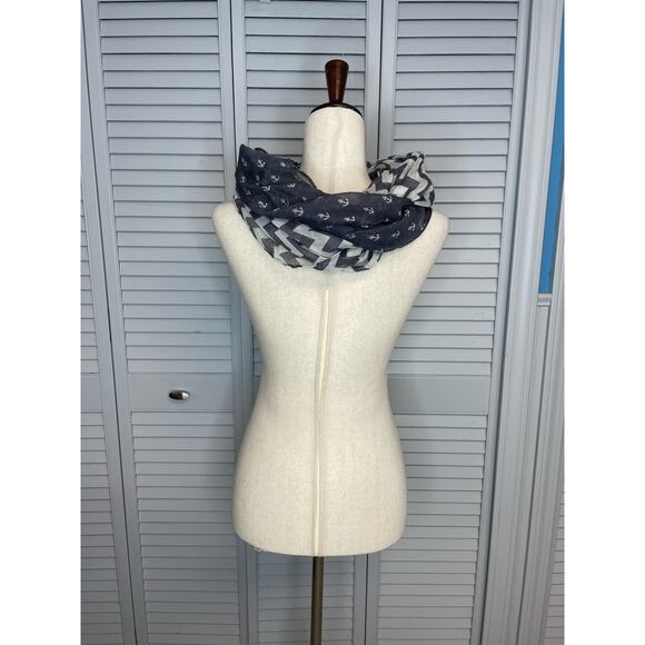 Nautical Anchor Blue White Anchors Infinity Scarf - Picture 1 of 3